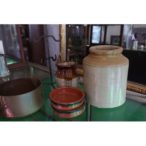 957 - Collection of Various Kitchenware Including Fired Earthenware Pot and Good Quality Old Copper Sugar ... 