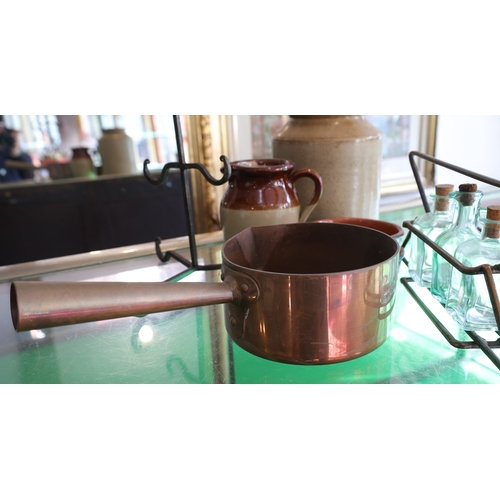 957 - Collection of Various Kitchenware Including Fired Earthenware Pot and Good Quality Old Copper Sugar ... 