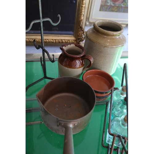 957 - Collection of Various Kitchenware Including Fired Earthenware Pot and Good Quality Old Copper Sugar ... 