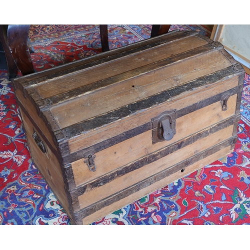 960 - Old Travelling Trunk Dome Top with Clasp Approximately 34 Inches Wide x 22 Inches High