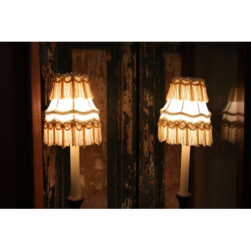 963 - Pair of Electric Lamps Turned Form Tasselled Shades Each Working Order Each Approximately 28 Inches ... 