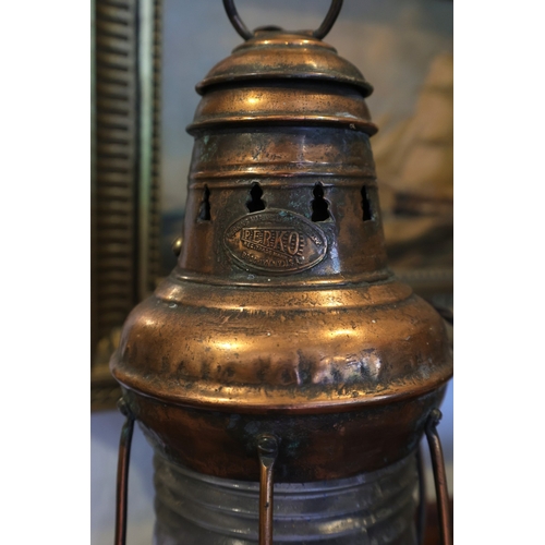 966 - Old Copper Bound Ships Lantern Now Electrified Used as Table Lamp Working Order Approximately 10 Inc... 