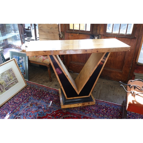 973 - Biedermeier Design Burl Wood Console Table Platform Base Geometric Form Top Approximately 42 Inches ... 