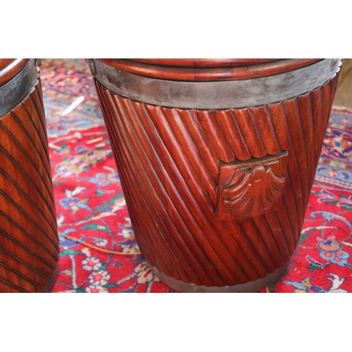 974 - Pair of Irish Mahogany Peat Buckets Each with Carved Shell Motif Liners Present Swing Carry Handles ... 