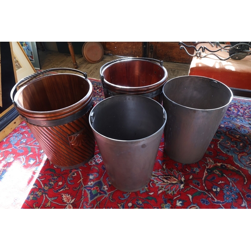 974 - Pair of Irish Mahogany Peat Buckets Each with Carved Shell Motif Liners Present Swing Carry Handles ... 