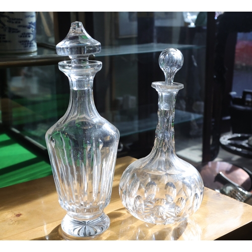 975 - Two Irish Cut Crystal Decanters with Original Stoppers Tallest Approximately 12 Inches High