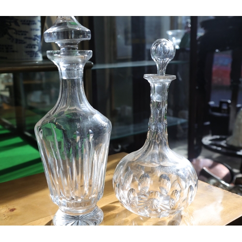 975 - Two Irish Cut Crystal Decanters with Original Stoppers Tallest Approximately 12 Inches High