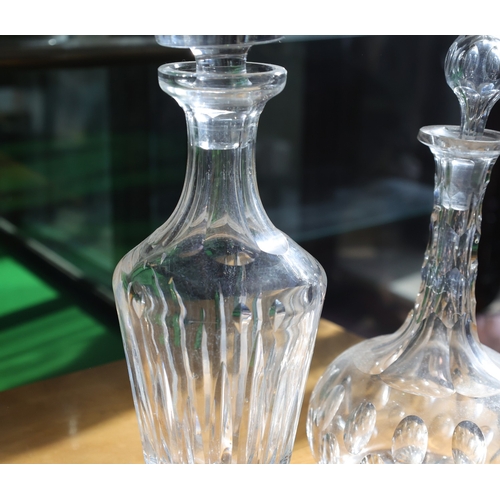 975 - Two Irish Cut Crystal Decanters with Original Stoppers Tallest Approximately 12 Inches High