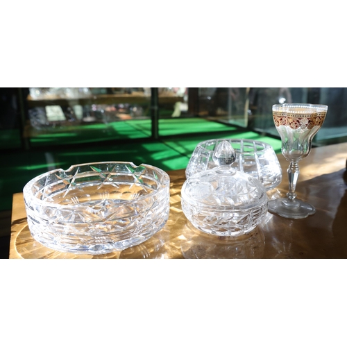 976 - Two Irish Cut Crystal Bowls Irish Cut Crystal Bon Bon Dish with Cover and Venetian Glass Goblet Vint... 