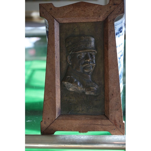 979 - Old Bronze Plaque of General Mounted in Walnut Frame Plaque Approximately 9 Inches High