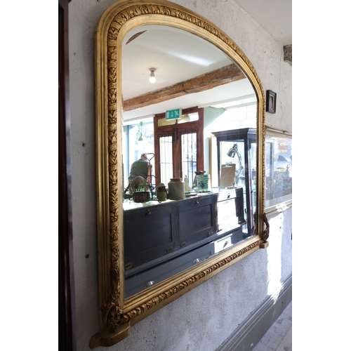 981 - Matching Gilded Over Mantle Mirror Arched Top Side Carved Decoration Approximately 50 Inches Wide x ... 