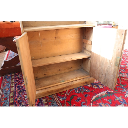 985 - Victorian Pine Kitchen Wall Press Twin Doors Shaped Three Quarter Gallery Above Approximately 20 Inc... 