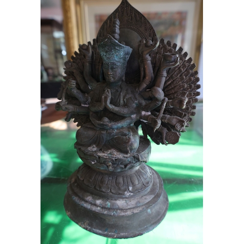 988 - Eastern Bronze Temple Deity Seated Lotus Position Approximately 10 Inches High