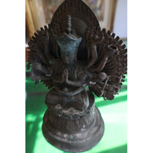 988 - Eastern Bronze Temple Deity Seated Lotus Position Approximately 10 Inches High