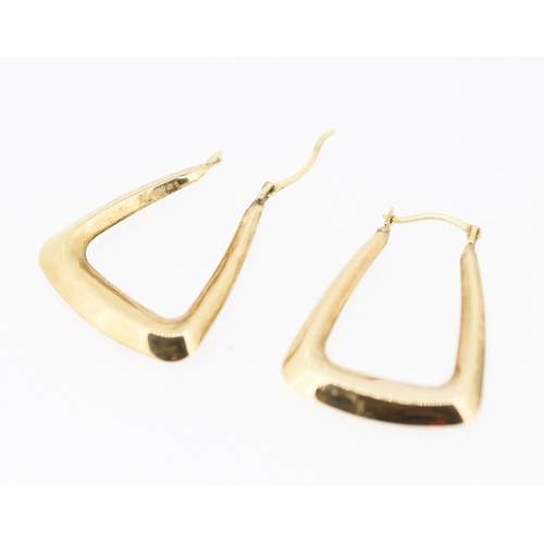 99 - Pair of 9 Carat Yellow Gold Triangle Form Drop Hoop Earrings 3cm High