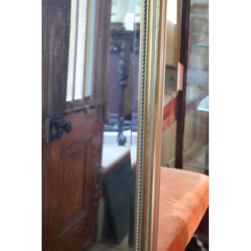 991 - Slender Form Gilt Framed Rectangular Mirror Approximately 5ft High x 14 Inches Wide