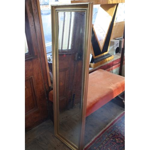 991 - Slender Form Gilt Framed Rectangular Mirror Approximately 5ft High x 14 Inches Wide