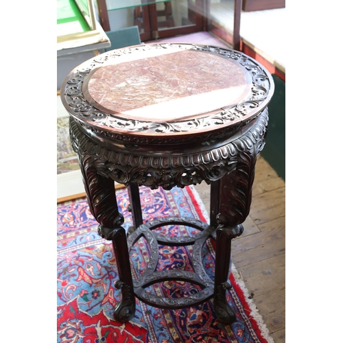 995 - Imposing Chinese Carved Hardwood Marble Inset Stand Attractively Carved Throughout Top Approximately... 