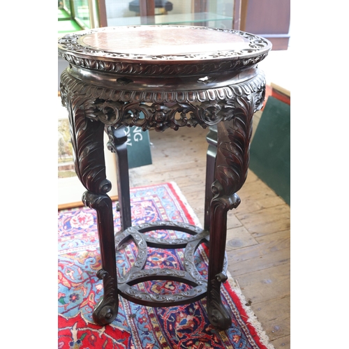 995 - Imposing Chinese Carved Hardwood Marble Inset Stand Attractively Carved Throughout Top Approximately... 