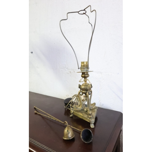 998 - Empire Form Table Lamp Griffin Supports Electrified Working Order Cast Brass with Two Brass Candle S... 