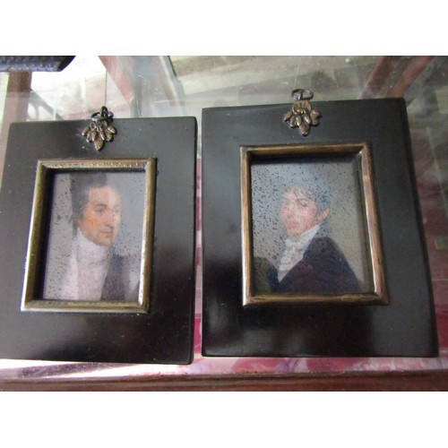 1130 - Pair of Portrait Miniature in Rectangular Ebonised Frames Each 4 Inches High x 3 Inches Wide Approxi... 