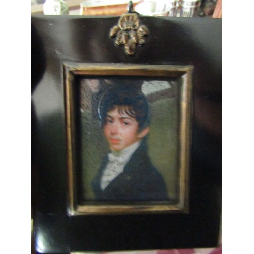 1130 - Pair of Portrait Miniature in Rectangular Ebonised Frames Each 4 Inches High x 3 Inches Wide Approxi... 