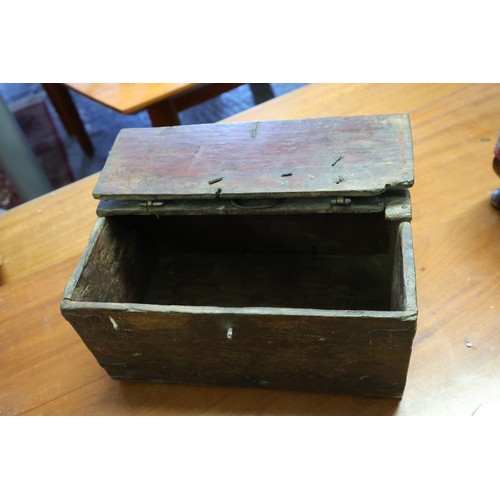 1039 - Ancient Strong Box with Hinged Cover and Clasp Approximately 14 Inches Wide