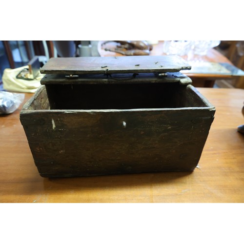 1039 - Ancient Strong Box with Hinged Cover and Clasp Approximately 14 Inches Wide