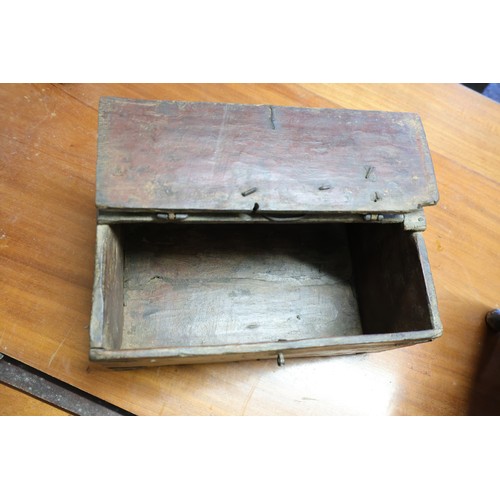 1039 - Ancient Strong Box with Hinged Cover and Clasp Approximately 14 Inches Wide