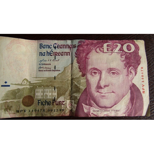 1999 Twenty Punt Irish Bank Note Serial Number NPV 140478