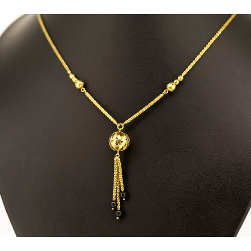 Finely Detailed Onyx Set Bead Motif Drop Pendant Necklace Mounted in 9 Carat Yellow Gold 44cm Long Pendant Drop 4cm