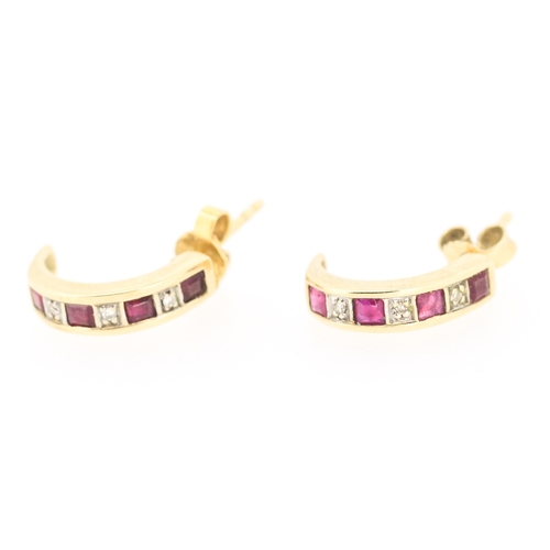 Pair of Red Garnet and Diamond Set Earrings Mounted in 9 Carat Yellow Gold 12mm High
