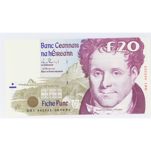 Irish Twenty Punt Note Serial Number DKI 465521 Dated 28.04.94