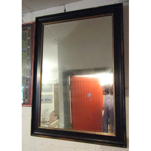 Modern Rectangular Form Wall Mirror with Gilt Inset Slip Approximately 32 Inches High x 24 Inches Wide