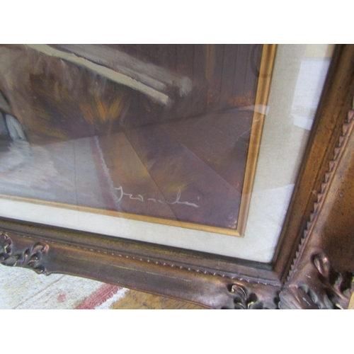 400 - Continental School Oil on Canvas Bridge Scene River and Trees Beyond Approximately 22 Inches High x ... 