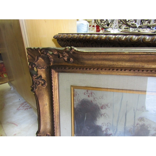 400 - Continental School Oil on Canvas Bridge Scene River and Trees Beyond Approximately 22 Inches High x ... 