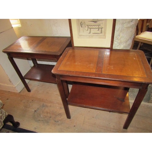 Pair of Inset Leather Top Side Tables Rectangular Form Each Approximately 24 Inches Wide