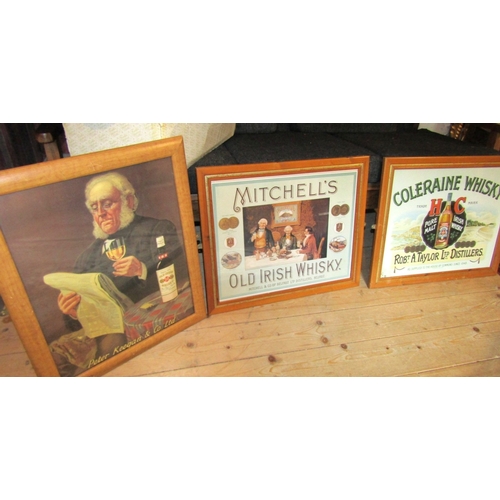 Three Framed Whisky Advertisements Largest Approximately 20 Inches High x 20 Inches Wide