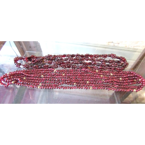 Garnet Bead Necklace with Gold Spacers and Another Two in Lot