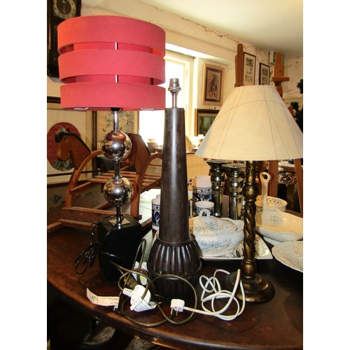 Three Modern Table Lamps Each Electrified Tallest Approximately 20 Inches High