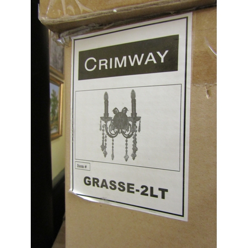 1221 - Pair of Designer Twin Sconce Side Wall Lights with Hanging Lustres as New Contained Within Original ... 