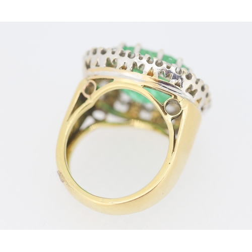 121 - Finely Detailed Emerald Centre Stone Set Ring with Diamond Twelve Stone Halo Set Surround Mounted in... 