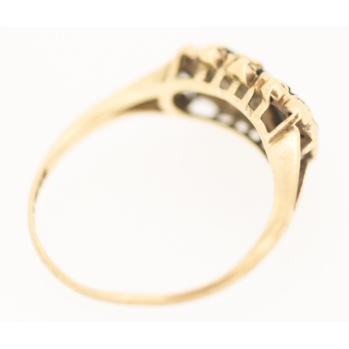 127 - Sapphire Three Stone Set Ring with Diamond Set Surround Mounted in 9 Carat Yellow Gold Ring Size N a... 