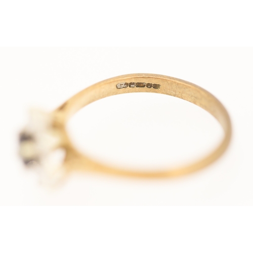 128 - Sapphire and Diamond Set Ladies Daisy Cluster Ring  Mounted in 9 Carat Yellow Gold Ring Size M