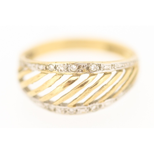 130 - Attractively Detailed Croissant Form Ring with Diamond Insets Mounted in 9 Carat Yellow Gold Ring Si... 