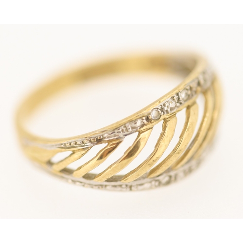 130 - Attractively Detailed Croissant Form Ring with Diamond Insets Mounted in 9 Carat Yellow Gold Ring Si... 