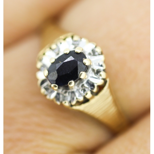 131 - Sapphire Set Ring with Diamond Set Surround Mounted in 9 Carat Yellow Gold Ring Size S