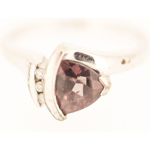 132 - Unusual Form Tourmaline Set Ring with Further Diamond Inset Mounted in 9 Carat White Gold Ring Size ... 