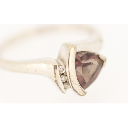 132 - Unusual Form Tourmaline Set Ring with Further Diamond Inset Mounted in 9 Carat White Gold Ring Size ... 