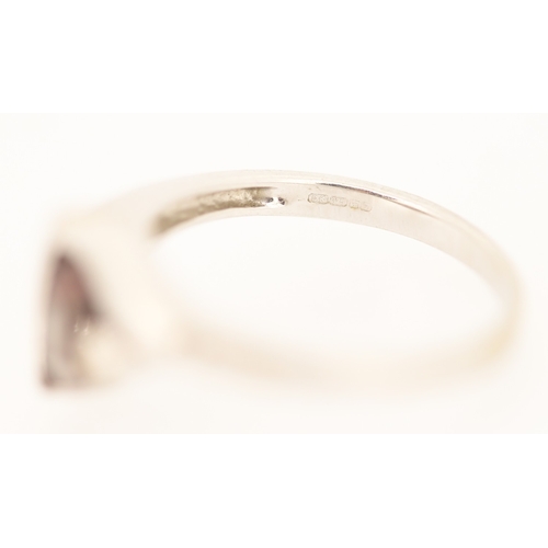 132 - Unusual Form Tourmaline Set Ring with Further Diamond Inset Mounted in 9 Carat White Gold Ring Size ... 